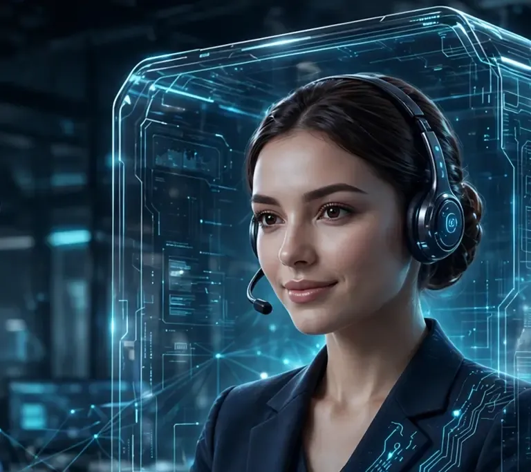 Alice, a professional AI receptionist, working inside a futuristic booking interface