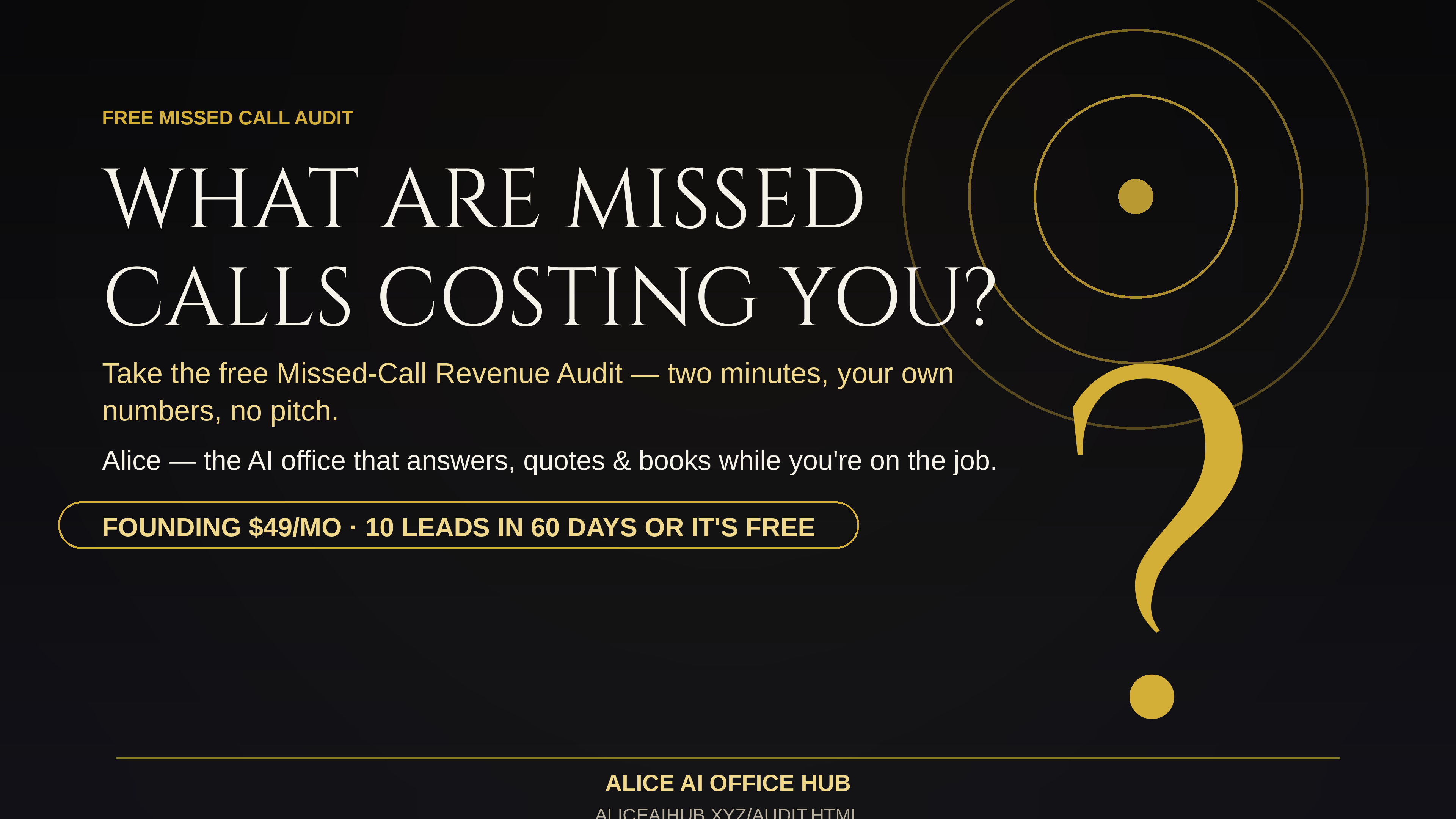 Alice AI Office Hub free Missed-Call Revenue Audit — find out what missed calls are costing your business